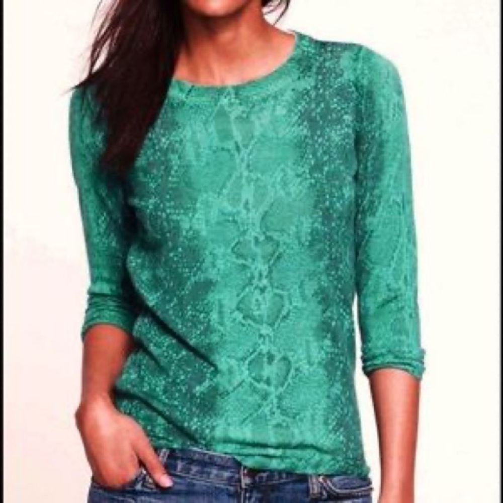 J. Crew Tippi Sweater 100% Merino Wool Teal Print